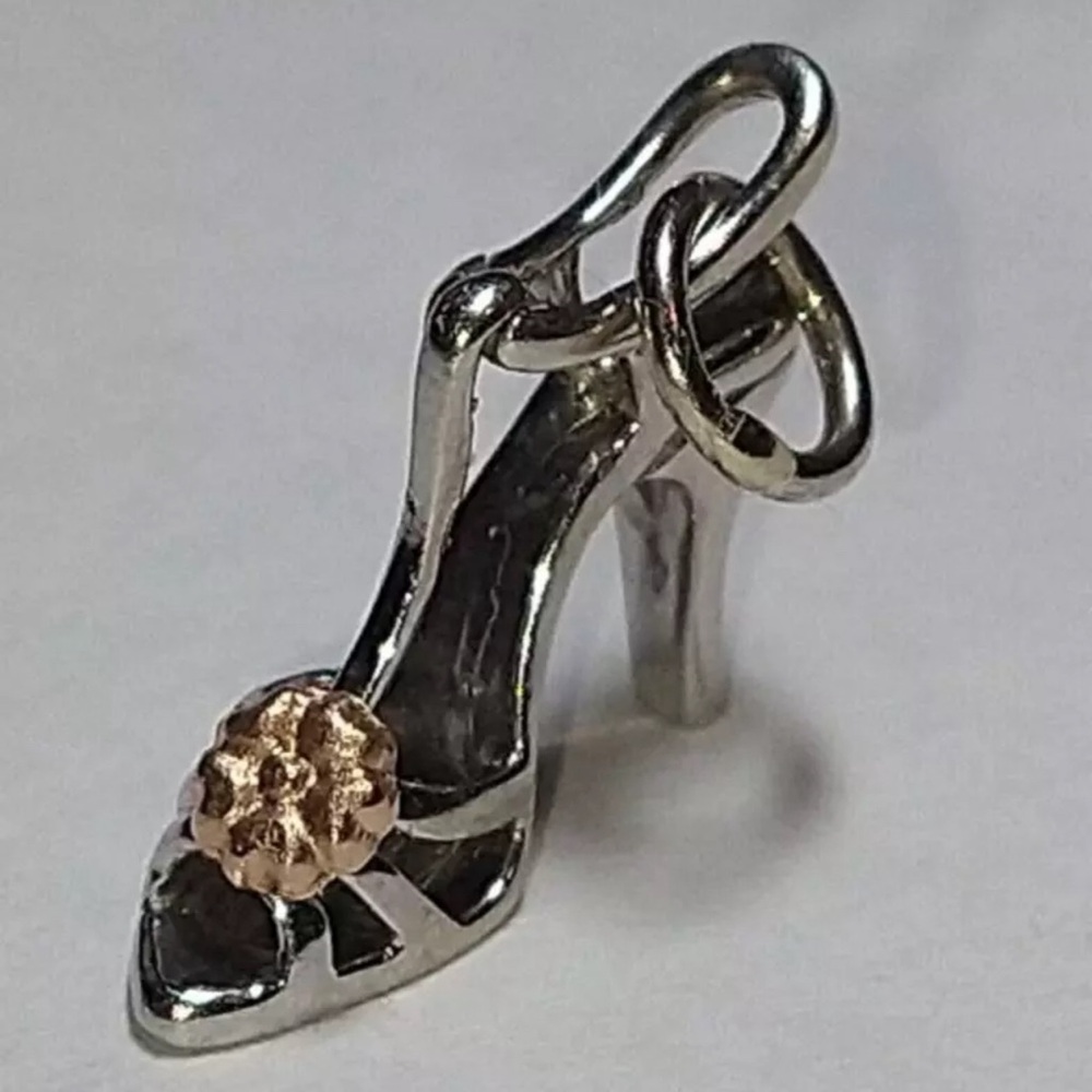 14k Solid white gold high heel pump shoe  Pendant